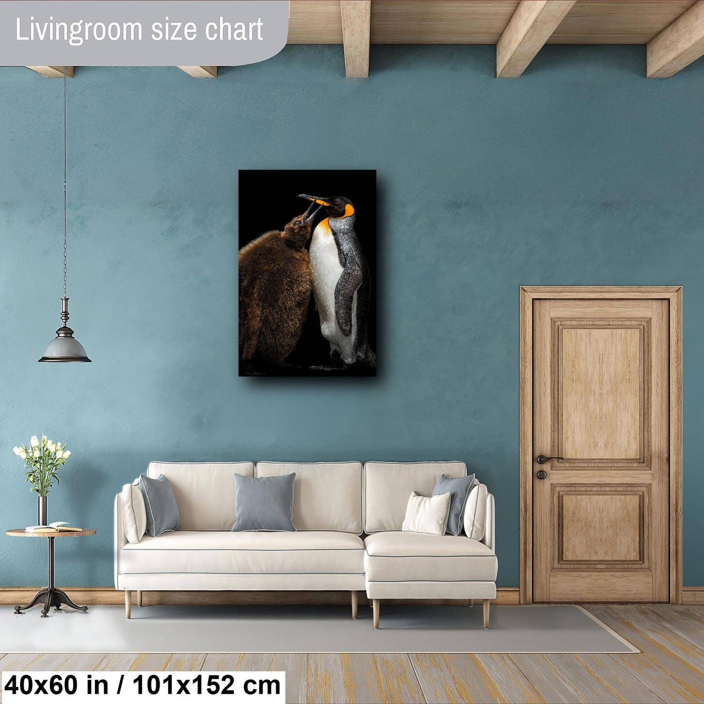 penguin mother and chick, king penguin wildlife print, adorable penguin photography, antarctic nature art, wildlife fine art print, penguin mom love, penguin family portrait, Falkland Islands penguins, black and white bird photo, penguin beak touch, wildlife home decor, ocean animal photography, heartwarming animal print