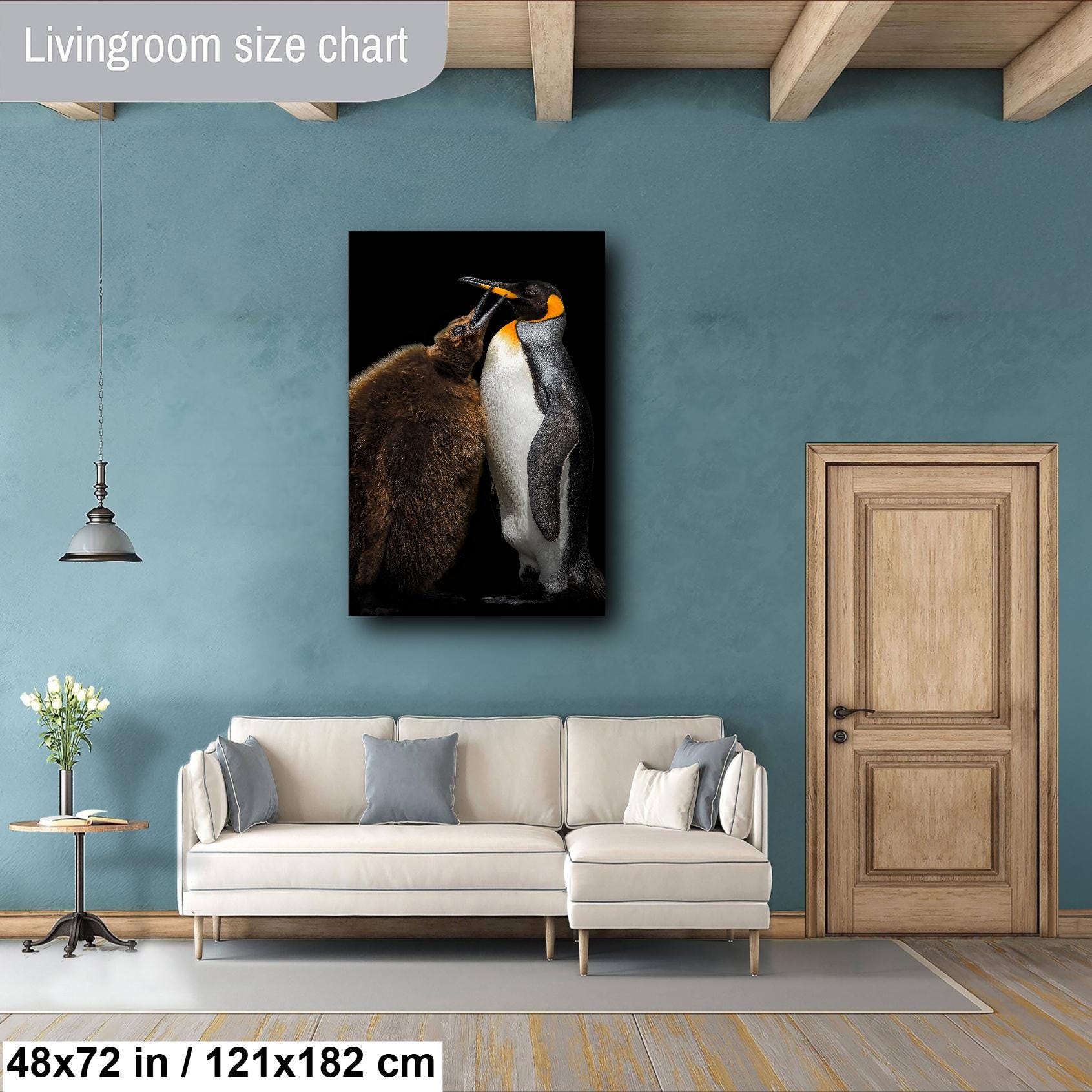 penguin mother and chick, king penguin wildlife print, adorable penguin photography, antarctic nature art, wildlife fine art print, penguin mom love, penguin family portrait, Falkland Islands penguins, black and white bird photo, penguin beak touch, wildlife home decor, ocean animal photography, heartwarming animal print
