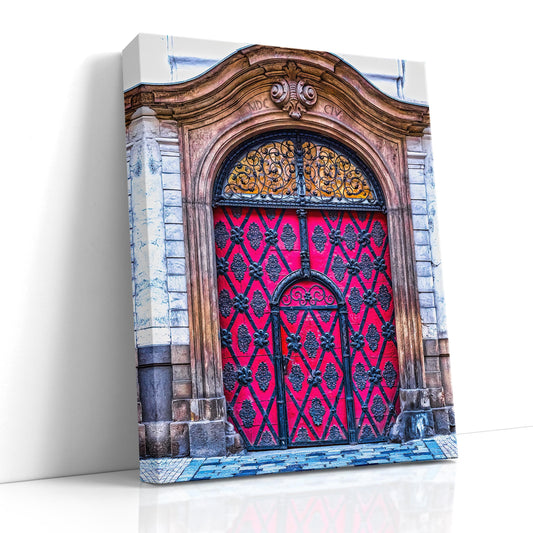 Prague door photo, European doors, red iron door, architectural art, unique door print, vintage doorway, travel photography, European architecture, ironwork door, Prague photography, old city doors, classic design print, historic Prague door