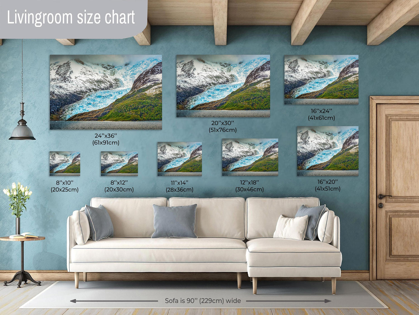 blue glacier photo, glacier mountain print, ice and rock art, Antarctica wall art, wilderness landscape print, glacier and forest, nature photography print, travel wall art, glacier contrast print, South America scenery, remote landscape photo, glacier wall decor, majestic glacier