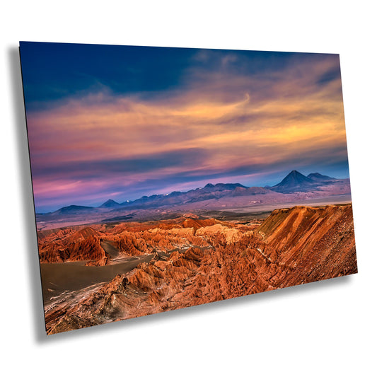 Atacama desert print, Chile landscape photo, volcanic landscape art, sunset desert photography, travel photography wall art, red rock mountains print, dramatic sky photography, nature photography print, high desert decor, South America wall art, golden hour landscape, mountain range photography, epic landscape print