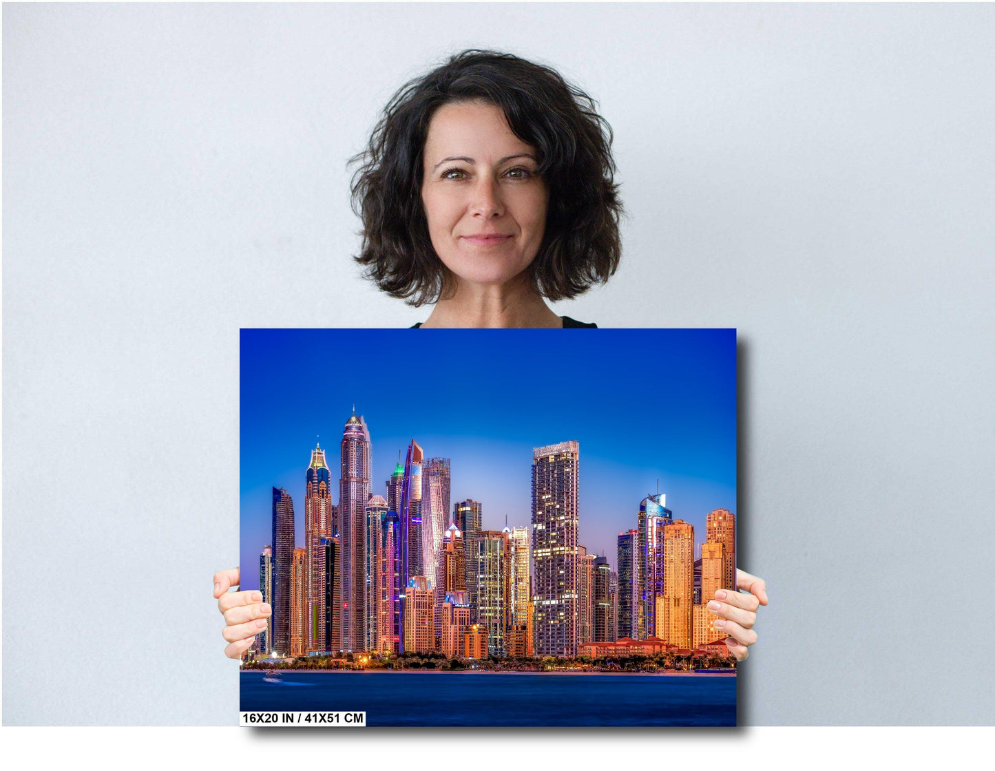 Dubai skyline print, Dubai Marina photo, Dubai cityscape art, modern skyline print, blue hour cityscape, UAE photography, Dubai sunset wall art, architectural skyline, city lights print, skyscraper wall decor, Dubai nightscape, luxury travel decor, Dubai fine art