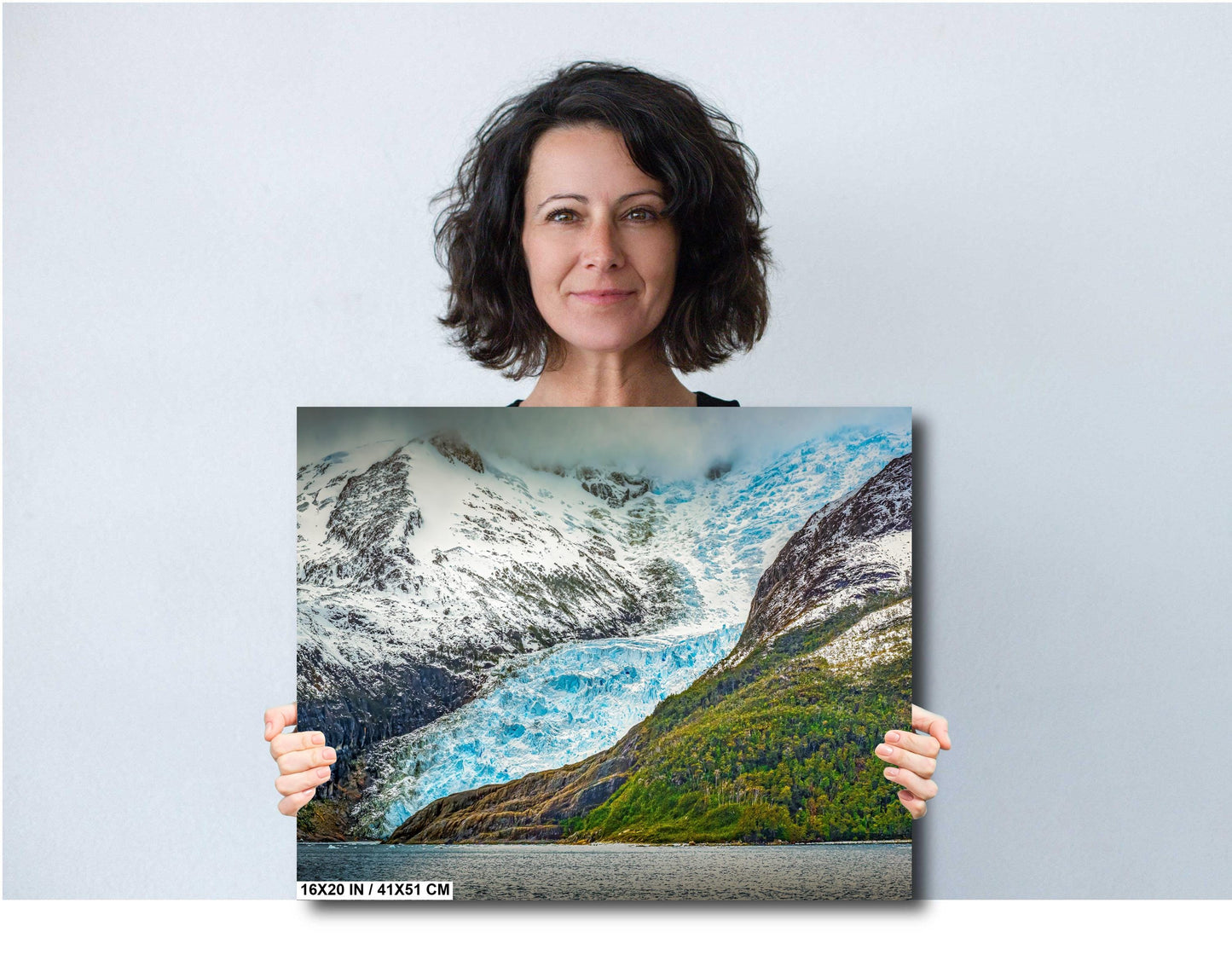 blue glacier photo, glacier mountain print, ice and rock art, Antarctica wall art, wilderness landscape print, glacier and forest, nature photography print, travel wall art, glacier contrast print, South America scenery, remote landscape photo, glacier wall decor, majestic glacier