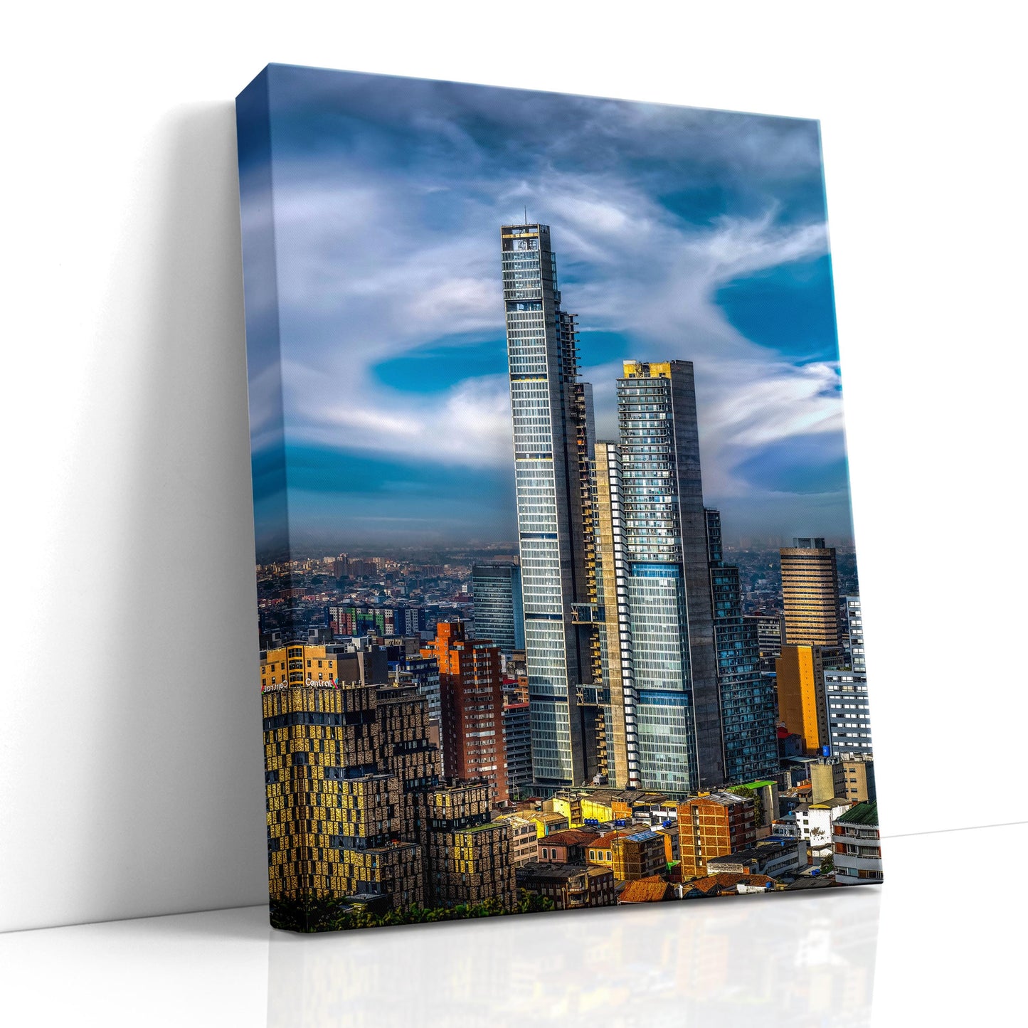 Bogota cityscape, Colombia skyline, BD Bacatá Tower photo, modern Bogota print, urban skyline art, Bogota wall art, BD Bacatá close-up, urban architecture photo, Bogota downtown print, Colombia skyscraper image, cityscape photography print