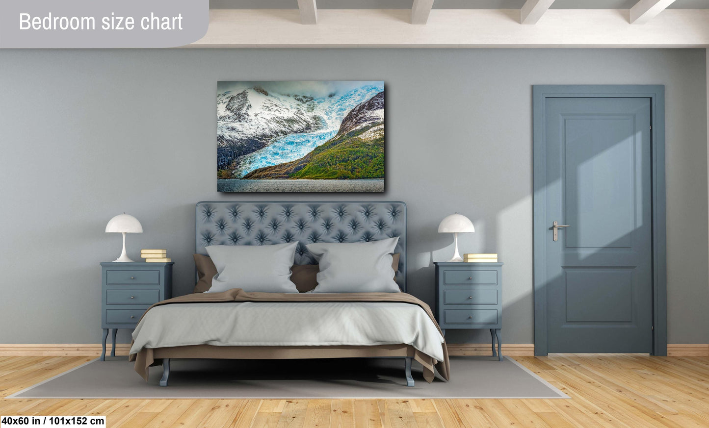 blue glacier photo, glacier mountain print, ice and rock art, Antarctica wall art, wilderness landscape print, glacier and forest, nature photography print, travel wall art, glacier contrast print, South America scenery, remote landscape photo, glacier wall decor, majestic glacier