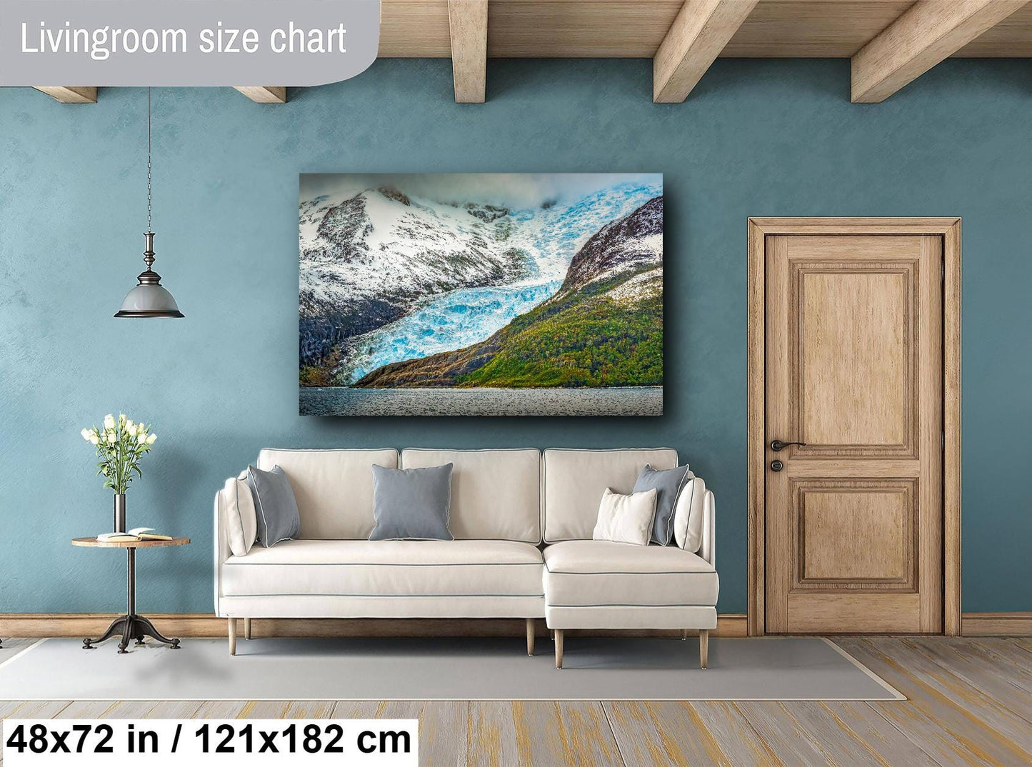 blue glacier photo, glacier mountain print, ice and rock art, Antarctica wall art, wilderness landscape print, glacier and forest, nature photography print, travel wall art, glacier contrast print, South America scenery, remote landscape photo, glacier wall decor, majestic glacier