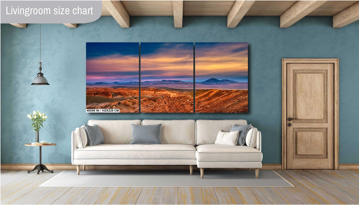 Atacama desert print, Chile landscape photo, volcanic landscape art, sunset desert photography, travel photography wall art, red rock mountains print, dramatic sky photography, nature photography print, high desert decor, South America wall art, golden hour landscape, mountain range photography, epic landscape print