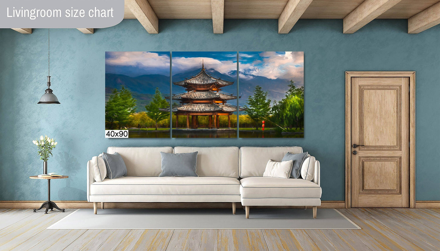 Pagoda Print on Canvas, Painterly Art Print, China Photography, Canvas Wall Art, Home Decor, Photo Art