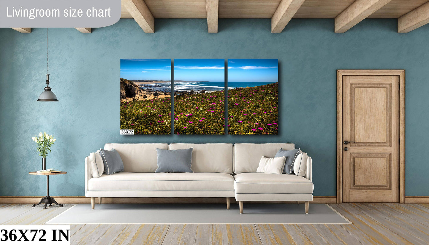 California North Coast Canvas Print, Canvas Wall Art, California Sunrise, Pacific Coast Home Decor, Purple Flowers, Gift