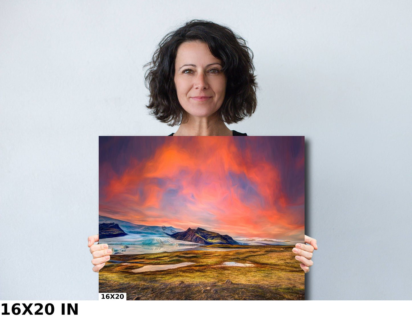 Landscape Print, Red Sky, Photo Art, Canvas Print, Painterly Photo art, Wall Art, Iceland, Nature Art, Icelandic Dreamscape