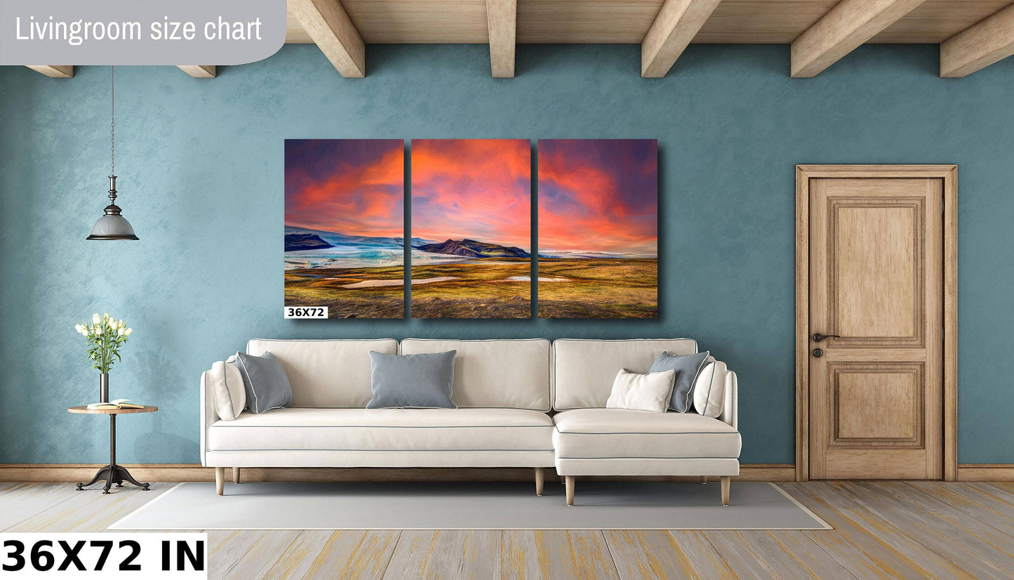 Landscape Print, Red Sky, Photo Art, Canvas Print, Painterly Photo art, Wall Art, Iceland, Nature Art, Icelandic Dreamscape