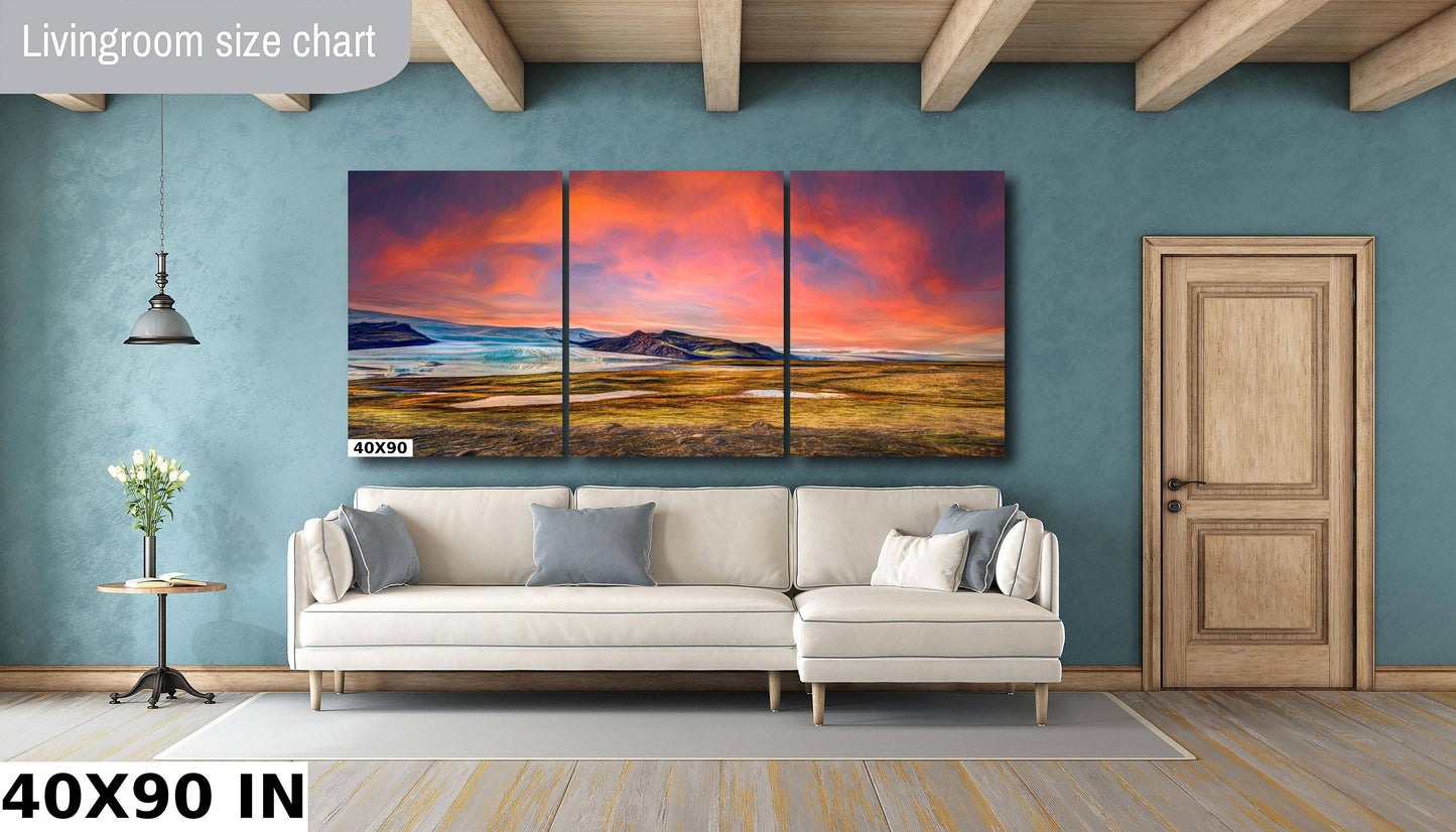 Landscape Print, Red Sky, Photo Art, Canvas Print, Painterly Photo art, Wall Art, Iceland, Nature Art, Icelandic Dreamscape