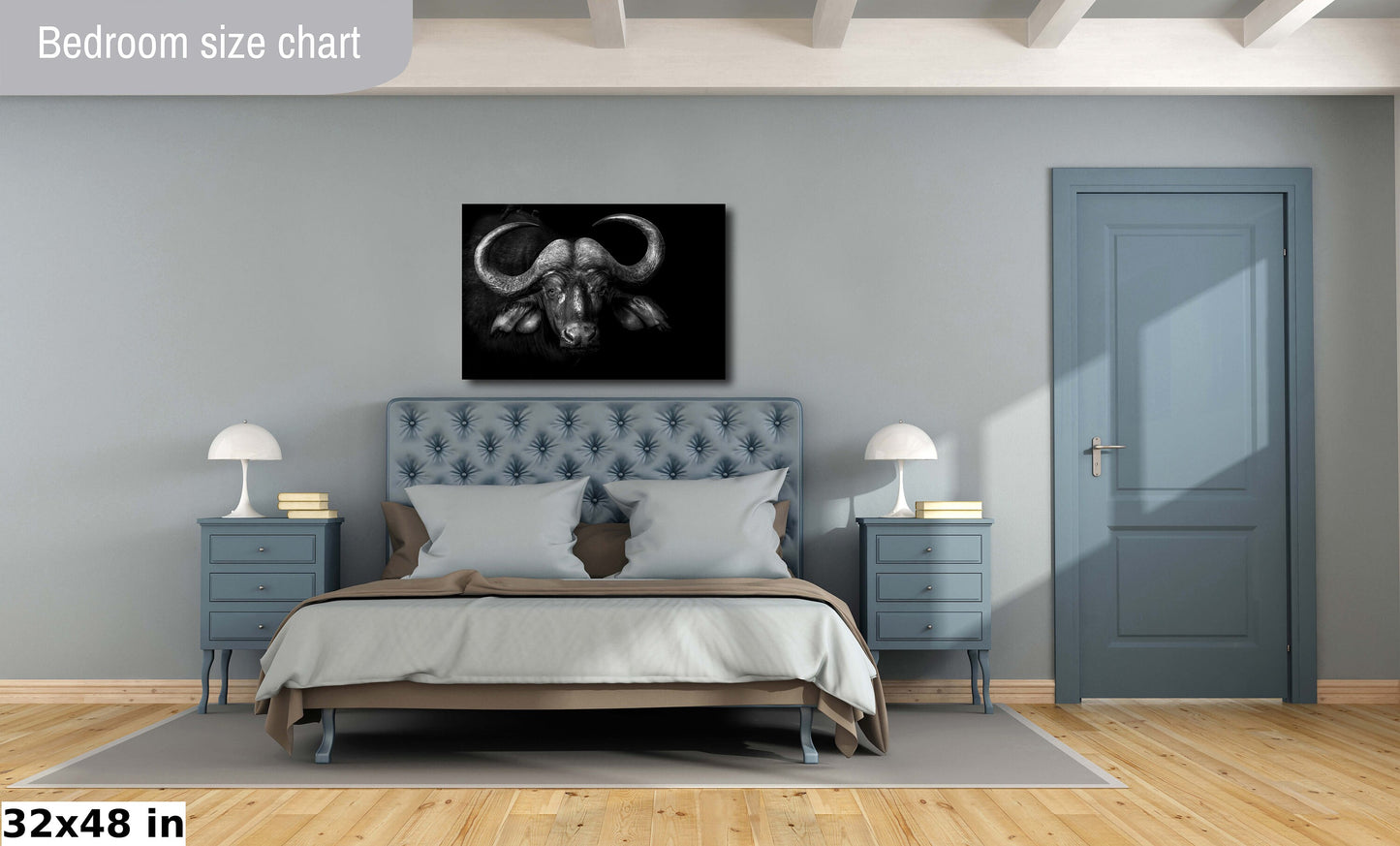 African Buffalo Canvas Print, Travel Print, Black and White, Safari Print, Wall Art, Big Five, Nature, Wild Animals, South Africa