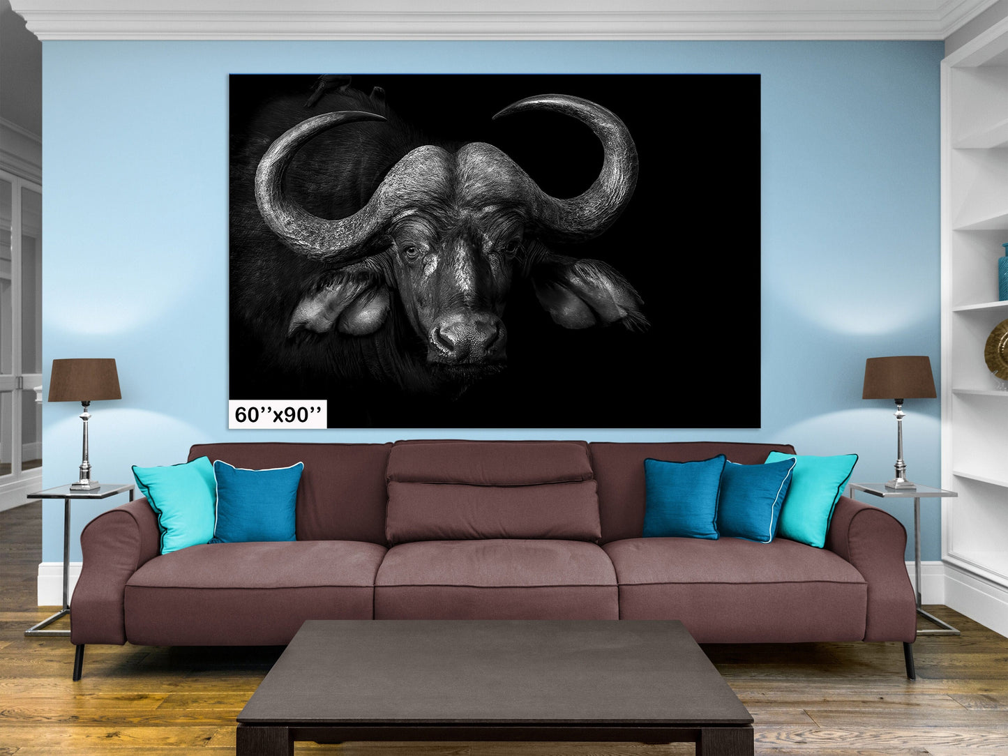 African Buffalo Canvas Print, Travel Print, Black and White, Safari Print, Wall Art, Big Five, Nature, Wild Animals, South Africa