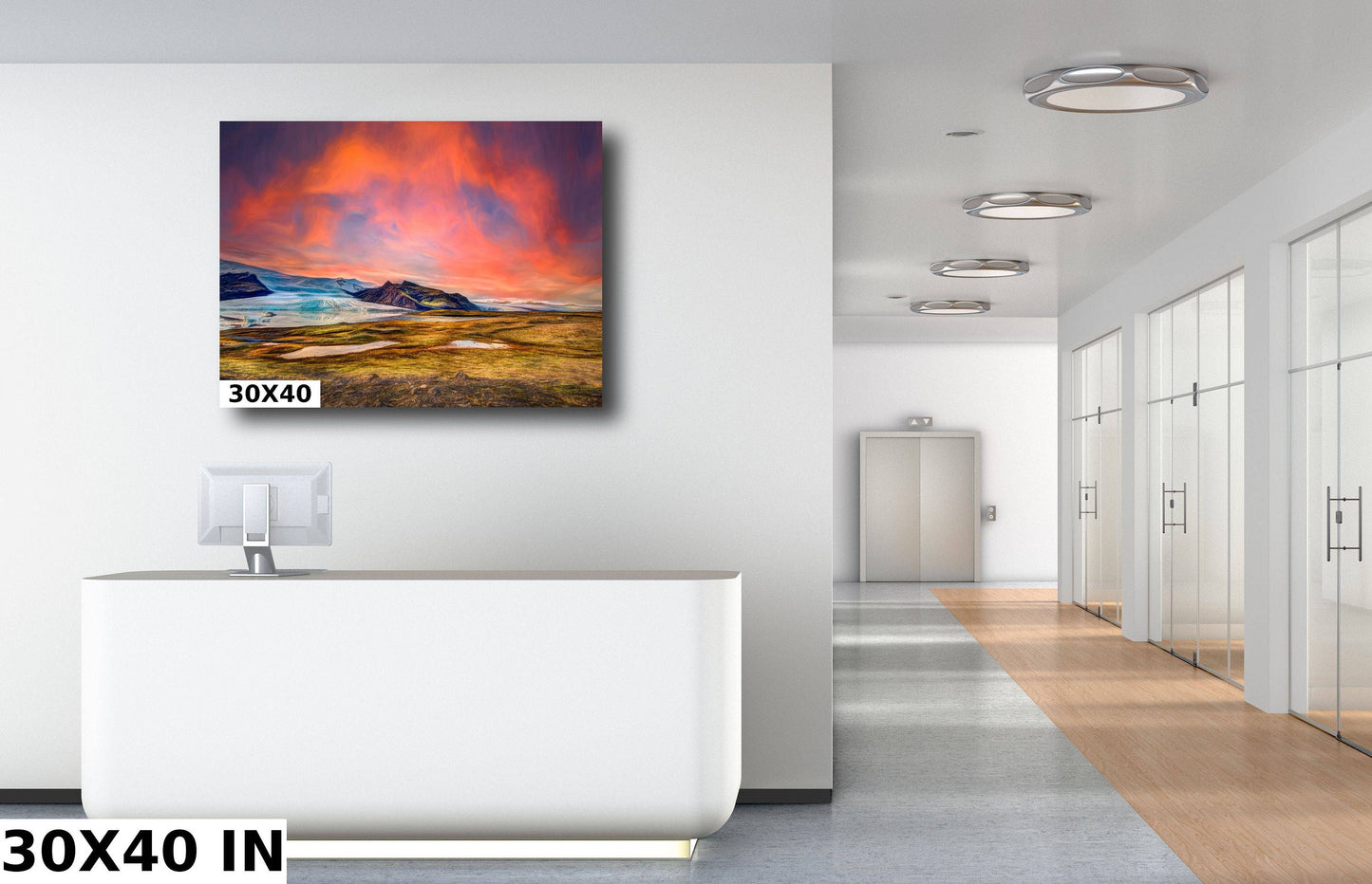 Landscape Print, Red Sky, Photo Art, Canvas Print, Painterly Photo art, Wall Art, Iceland, Nature Art, Icelandic Dreamscape
