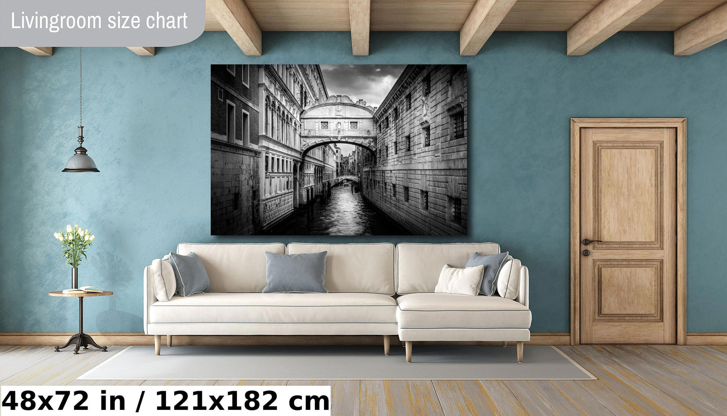 Venice Bridge of Sighs, Venice Photography, Fine Art Print, Italy Landscape, Black and White, Water Reflection, Travel Wall Art, Prison