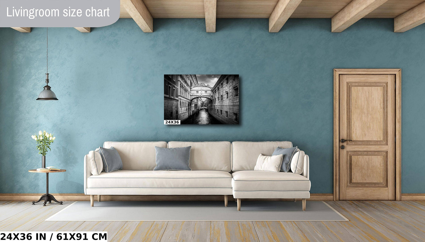 Venice Bridge of Sighs, Venice Photography, Fine Art Print, Italy Landscape, Black and White, Water Reflection, Travel Wall Art, Prison