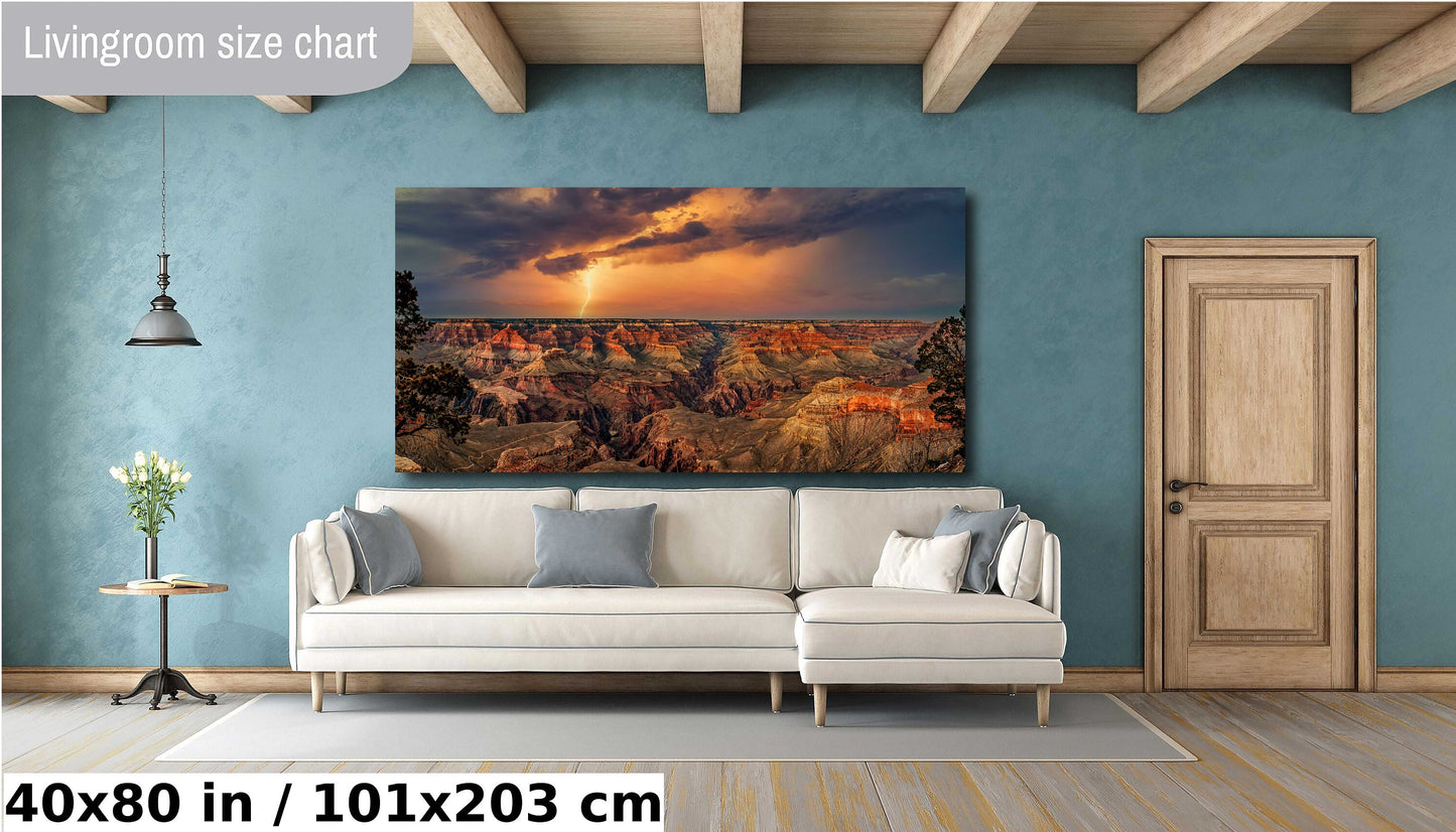 Grand Canyon Lightning, Arizona Art, Red Rock Artwork, Gift, Vibrant Sunset Landscape, Nature Photography Print, Canvas, Metal, Acrylic