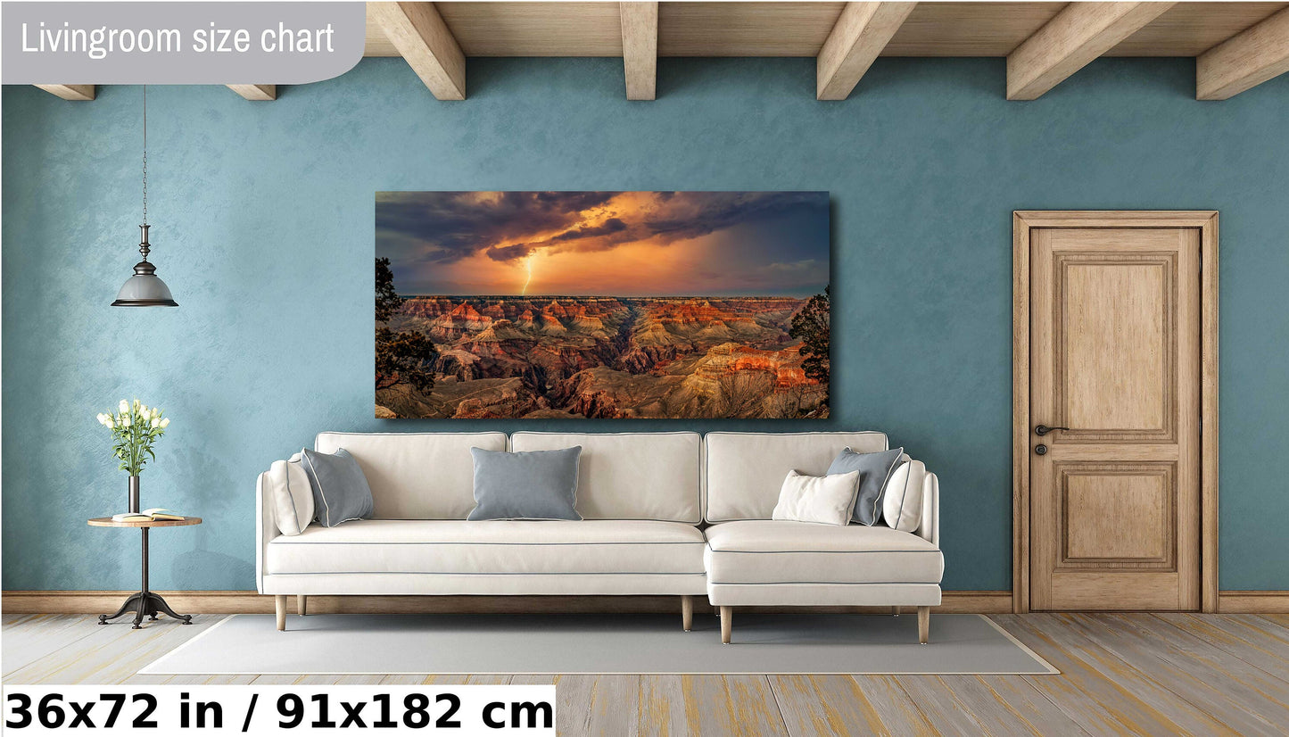 Grand Canyon Lightning, Arizona Art, Red Rock Artwork, Gift, Vibrant Sunset Landscape, Nature Photography Print, Canvas, Metal, Acrylic