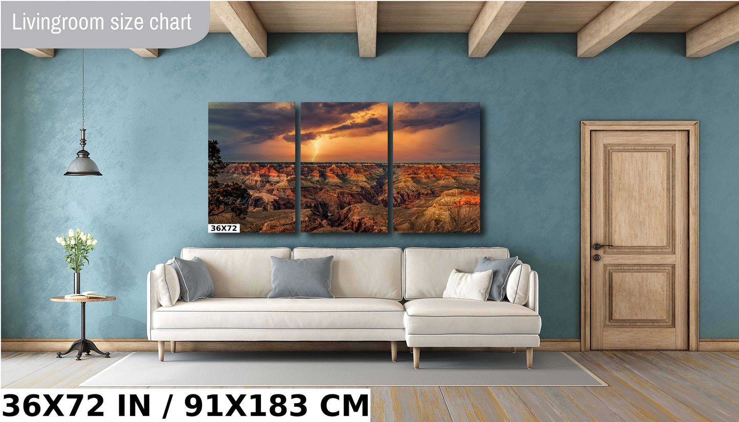Grand Canyon Lightning, Arizona Art, Red Rock Artwork, Gift, Vibrant Sunset Landscape, Nature Photography Print, Canvas, Metal, Acrylic