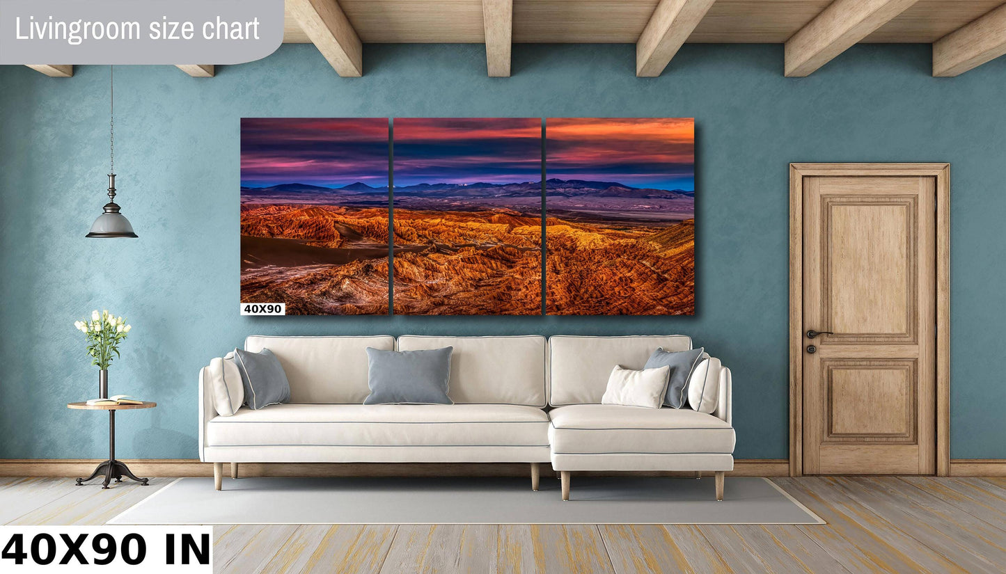 Desert Sunset, Atacama, Volcanoes, Rugged Mountains, Chile, Travel Photography, Scenic Landscape, Canvas, Metal, Acrylic Print