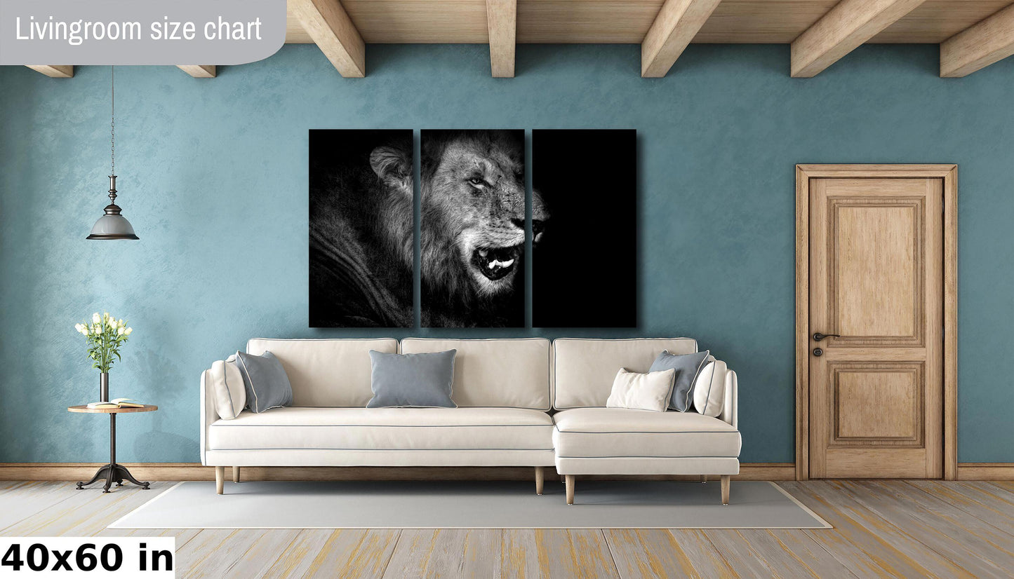 African Lion Canvas Print, Travel Print, Black and White, Safari Print, Wall Art, Big Five, Nature, Wild Animals, South Africa