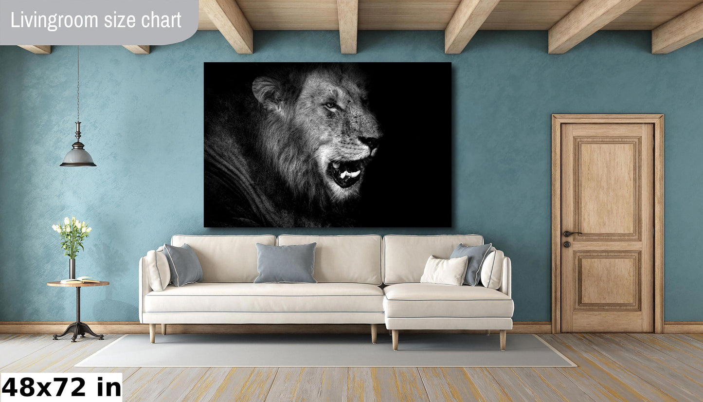 African Lion Canvas Print, Travel Print, Black and White, Safari Print, Wall Art, Big Five, Nature, Wild Animals, South Africa