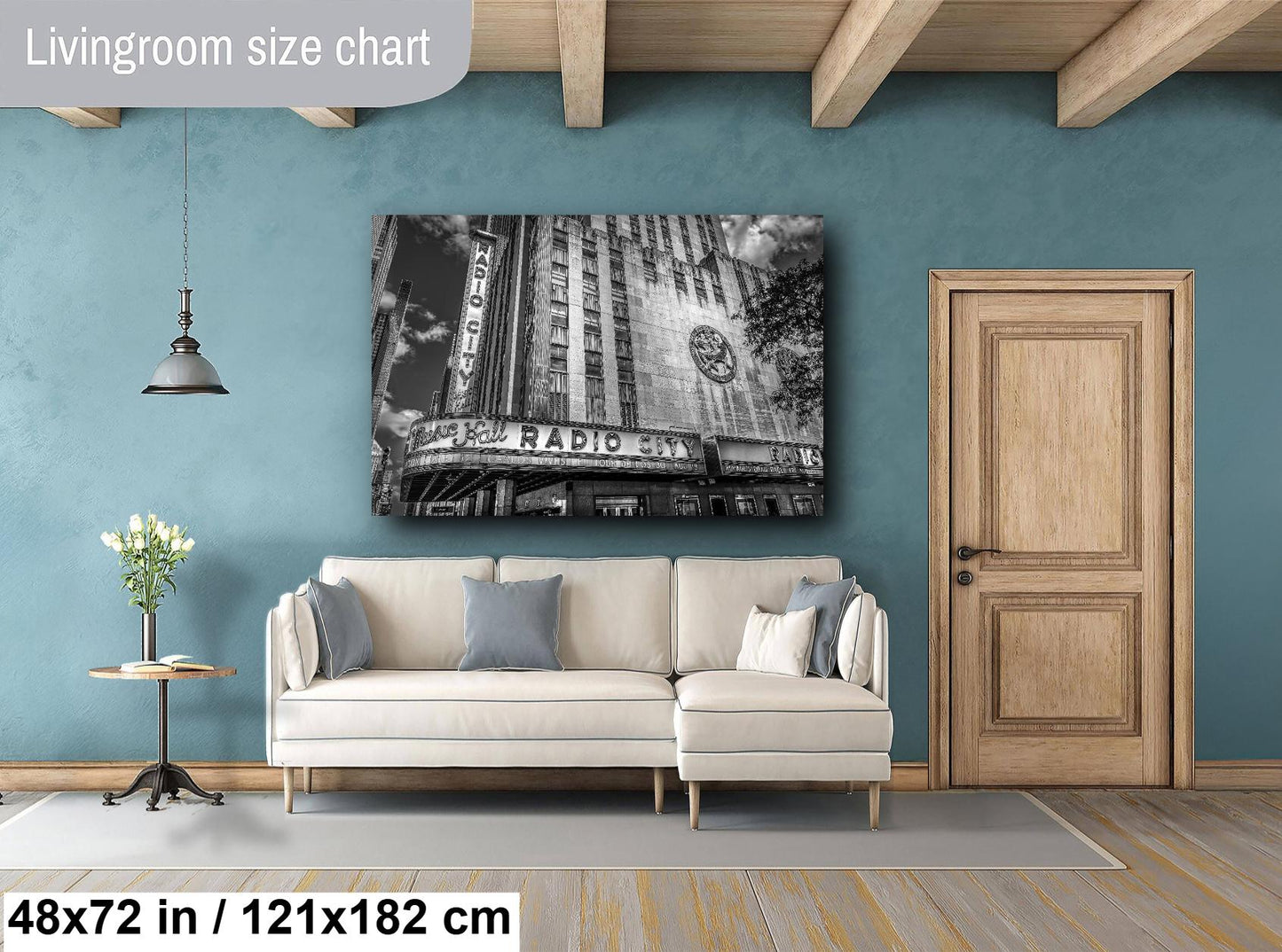 New York Print, Radio City Music Hall, Canvas Wall Art, Cityscape Image, Black and White, Architecture Art, Modern Wall Decor, Times Square