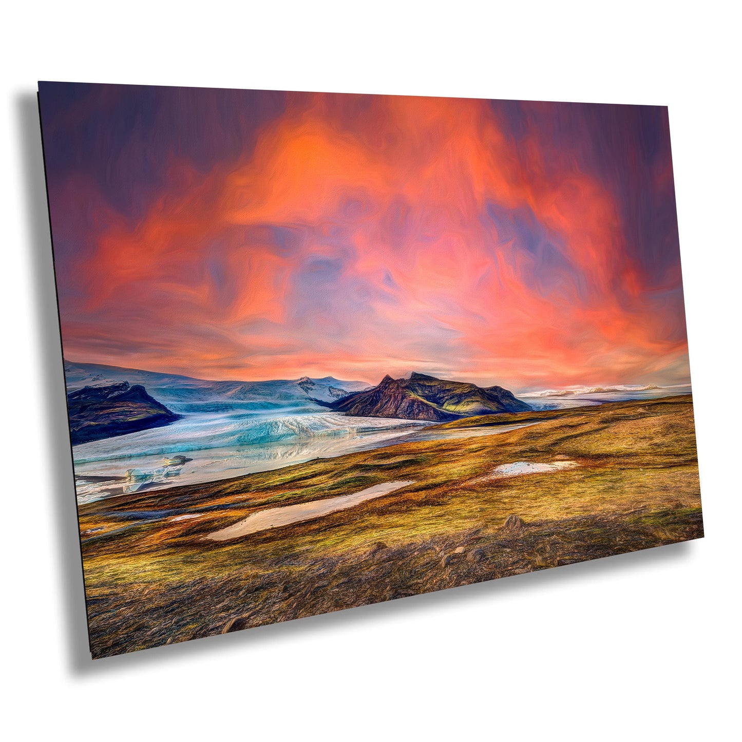 Landscape Print, Red Sky, Photo Art, Canvas Print, Painterly Photo art, Wall Art, Iceland, Nature Art, Icelandic Dreamscape