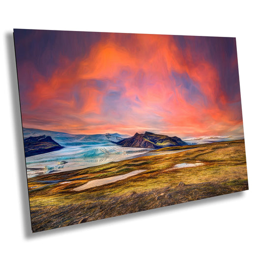 Landscape Print, Red Sky, Photo Art, Canvas Print, Painterly Photo art, Wall Art, Iceland, Nature Art, Icelandic Dreamscape