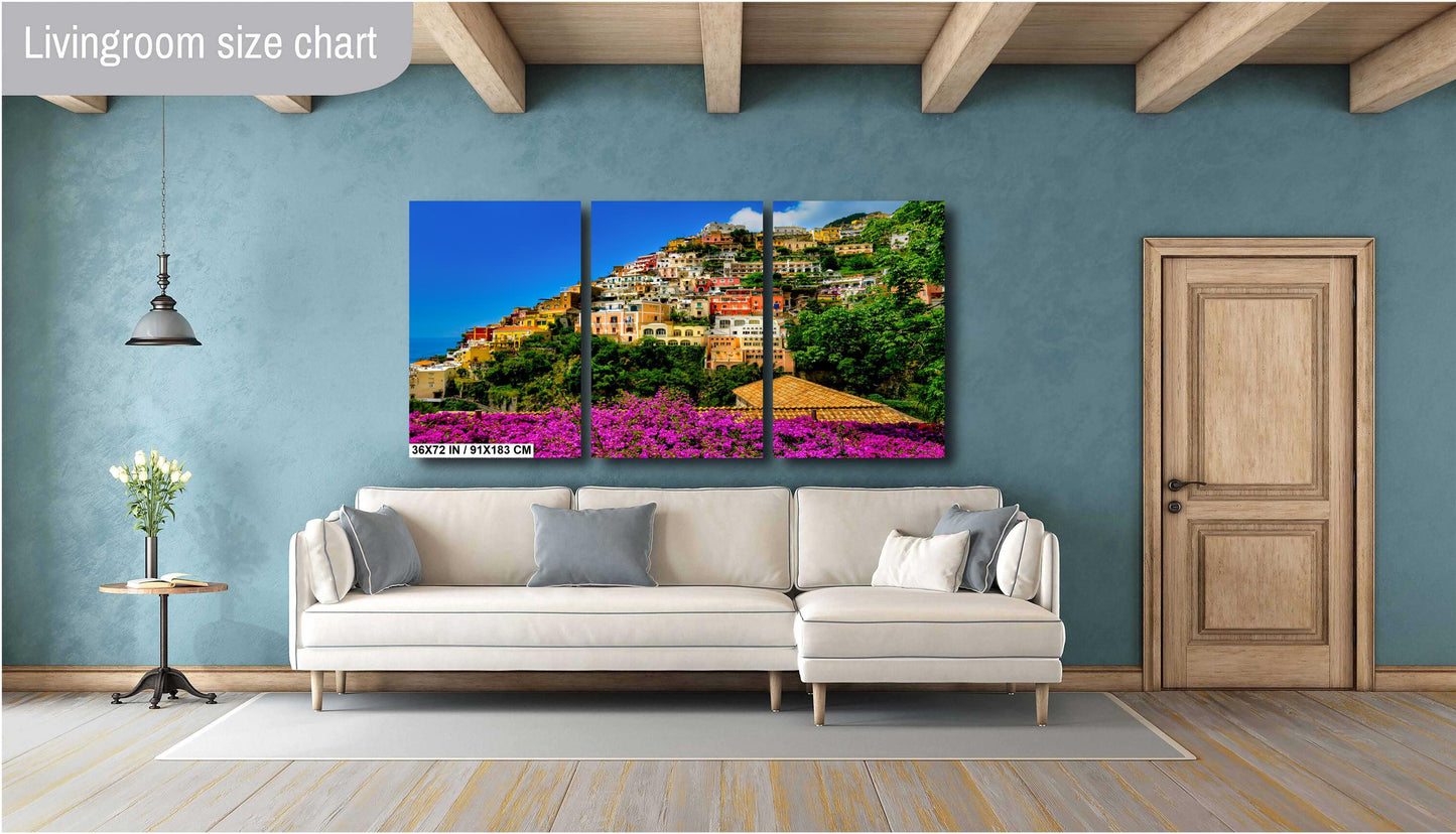 Positano Italy Canvas Print, Italy Photography, Amalfi Coast Photo, Photo Art, Positano Photography, Pink Flowers