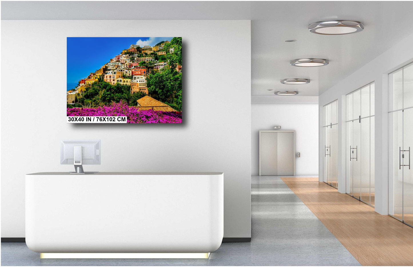Positano Italy Canvas Print, Italy Photography, Amalfi Coast Photo, Photo Art, Positano Photography, Pink Flowers