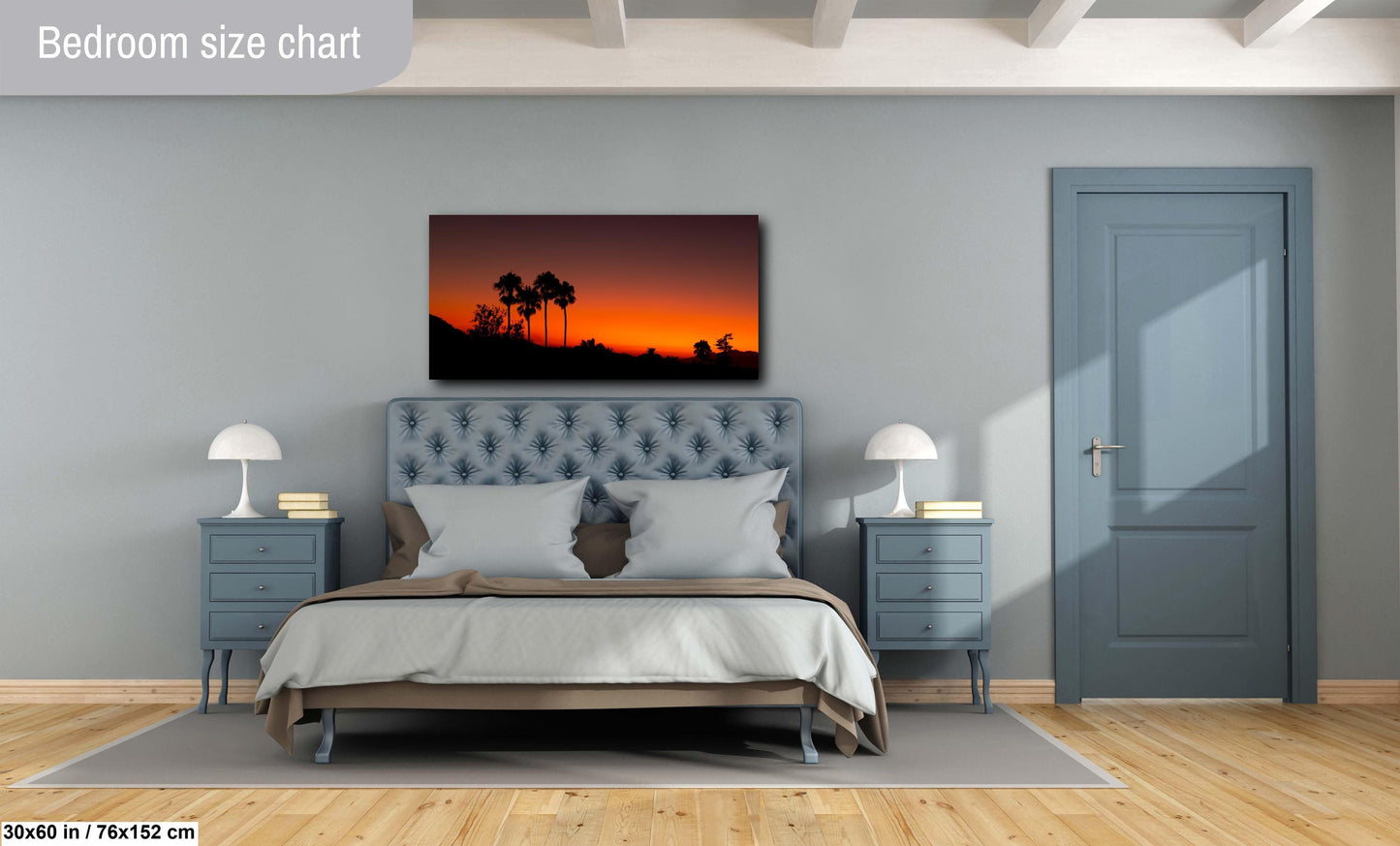 Santa Barbara Red Sunset on Canvas, Landscape Image, Canvas Print, Canvas Wall Art, Santa Barbara Night, Palm Trees Silhouette