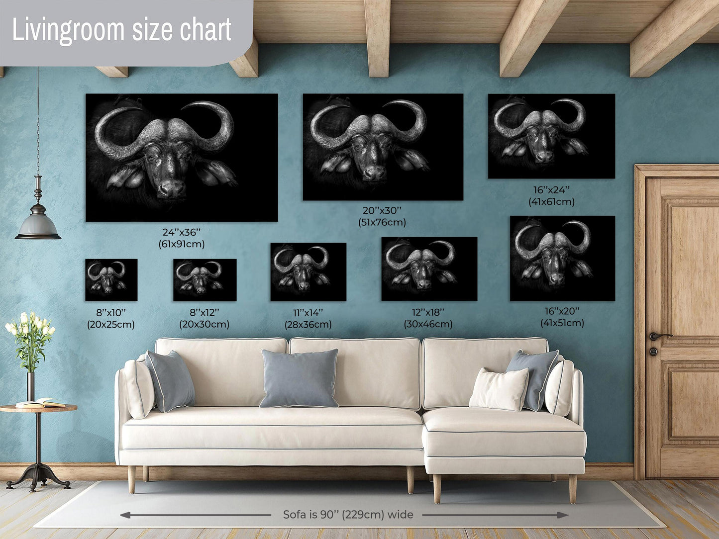 African Buffalo Canvas Print, Travel Print, Black and White, Safari Print, Wall Art, Big Five, Nature, Wild Animals, South Africa