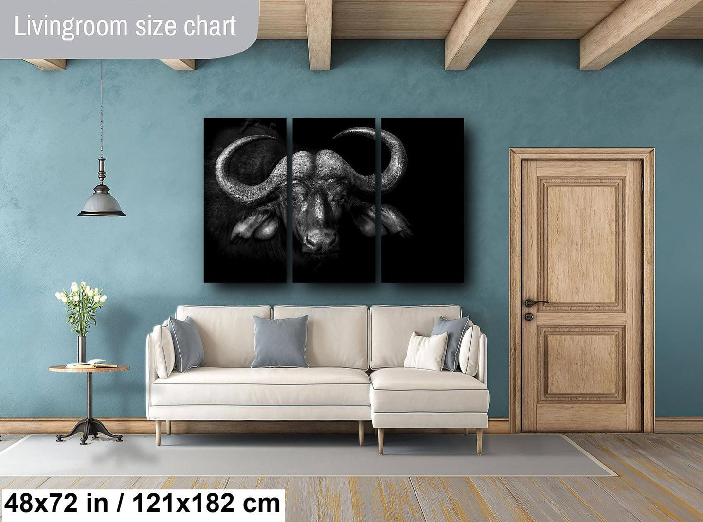 African Buffalo Canvas Print, Travel Print, Black and White, Safari Print, Wall Art, Big Five, Nature, Wild Animals, South Africa