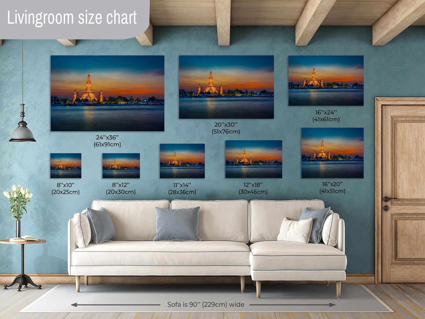 Wat Arun Temple, Thailand Photography, Bangkok, River, Canvas Wall Art, Bangkok Photo, Temple Decor, Travel Photo, Dusk, Sunset