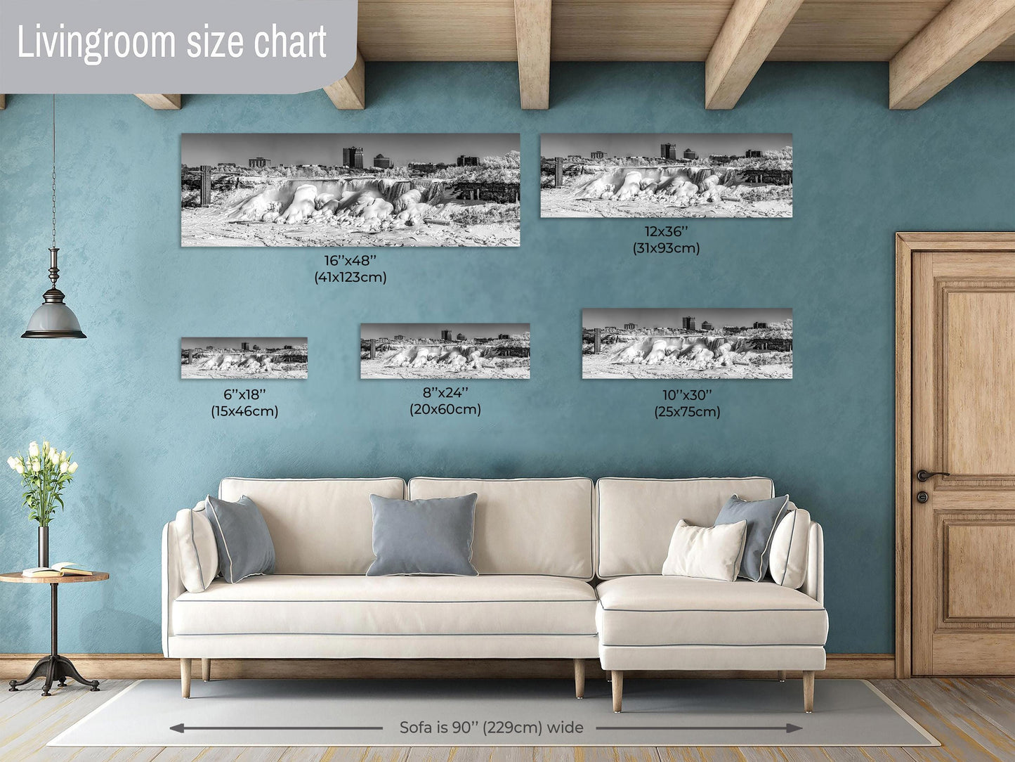 Niagara Falls Canvas Print, Panorama, Waterfalls, Photo Art, Wedding Gift, Black and White, Wall Art, Ice Photography, Nature, Snow