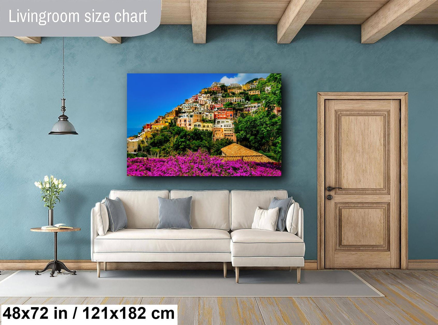 Positano Italy Canvas Print, Italy Photography, Amalfi Coast Photo, Photo Art, Positano Photography, Pink Flowers