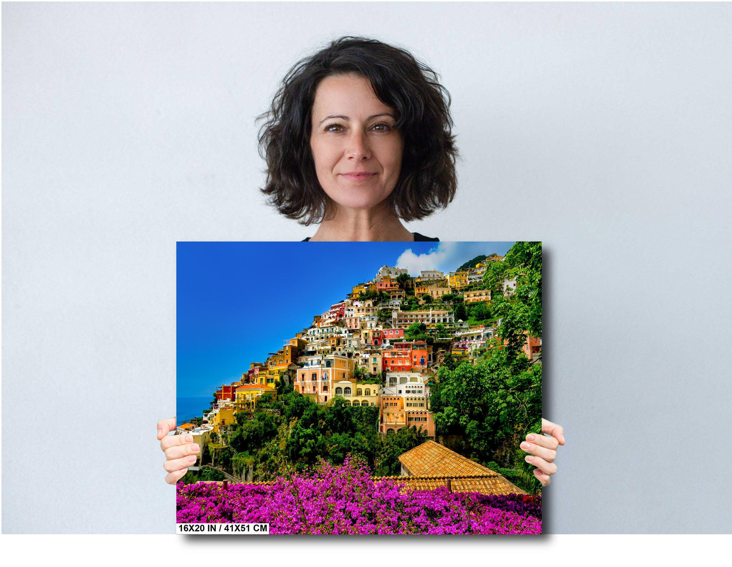 Positano Italy Canvas Print, Italy Photography, Amalfi Coast Photo, Photo Art, Positano Photography, Pink Flowers