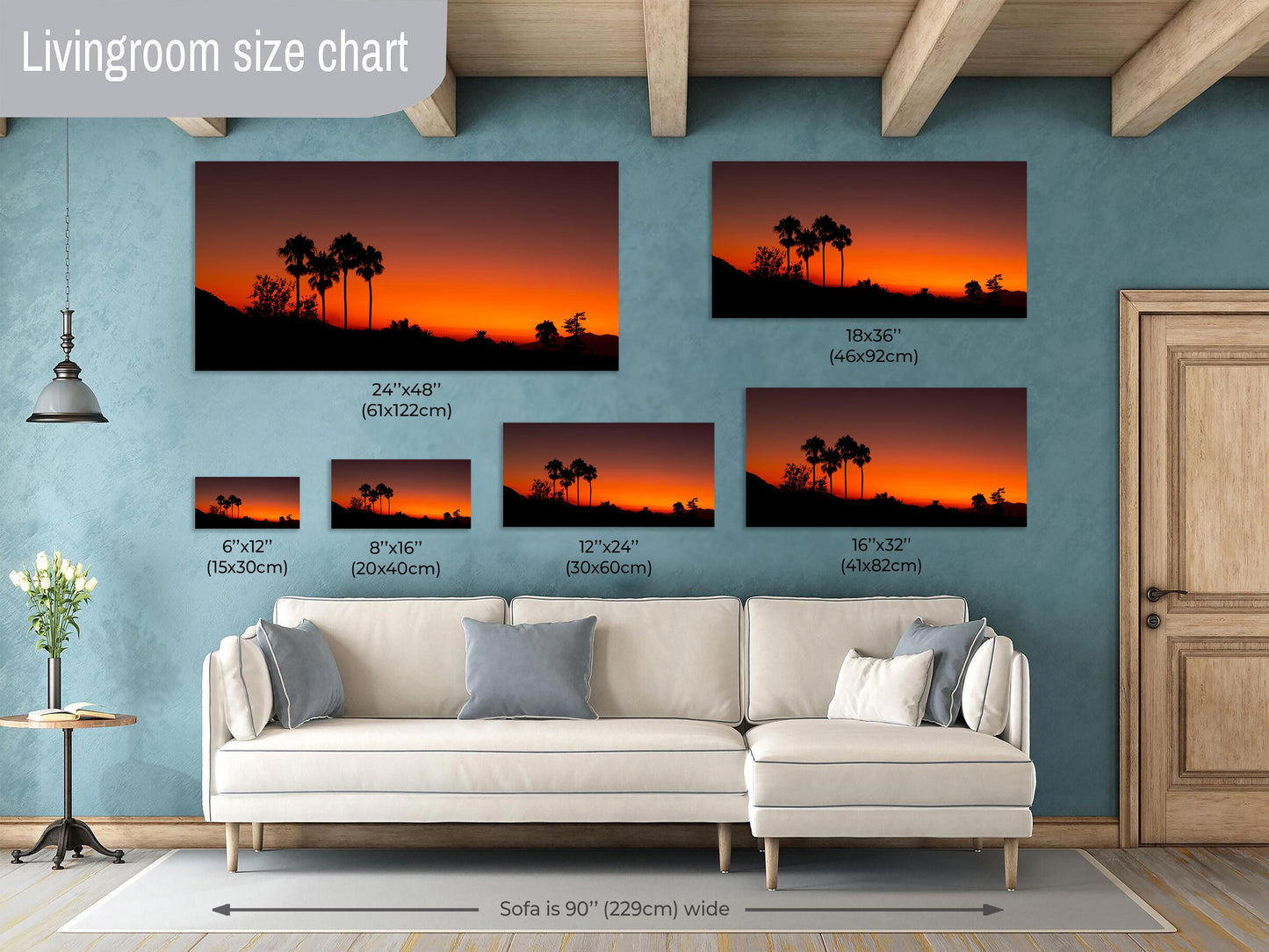 Santa Barbara Red Sunset on Canvas, Landscape Image, Canvas Print, Canvas Wall Art, Santa Barbara Night, Palm Trees Silhouette