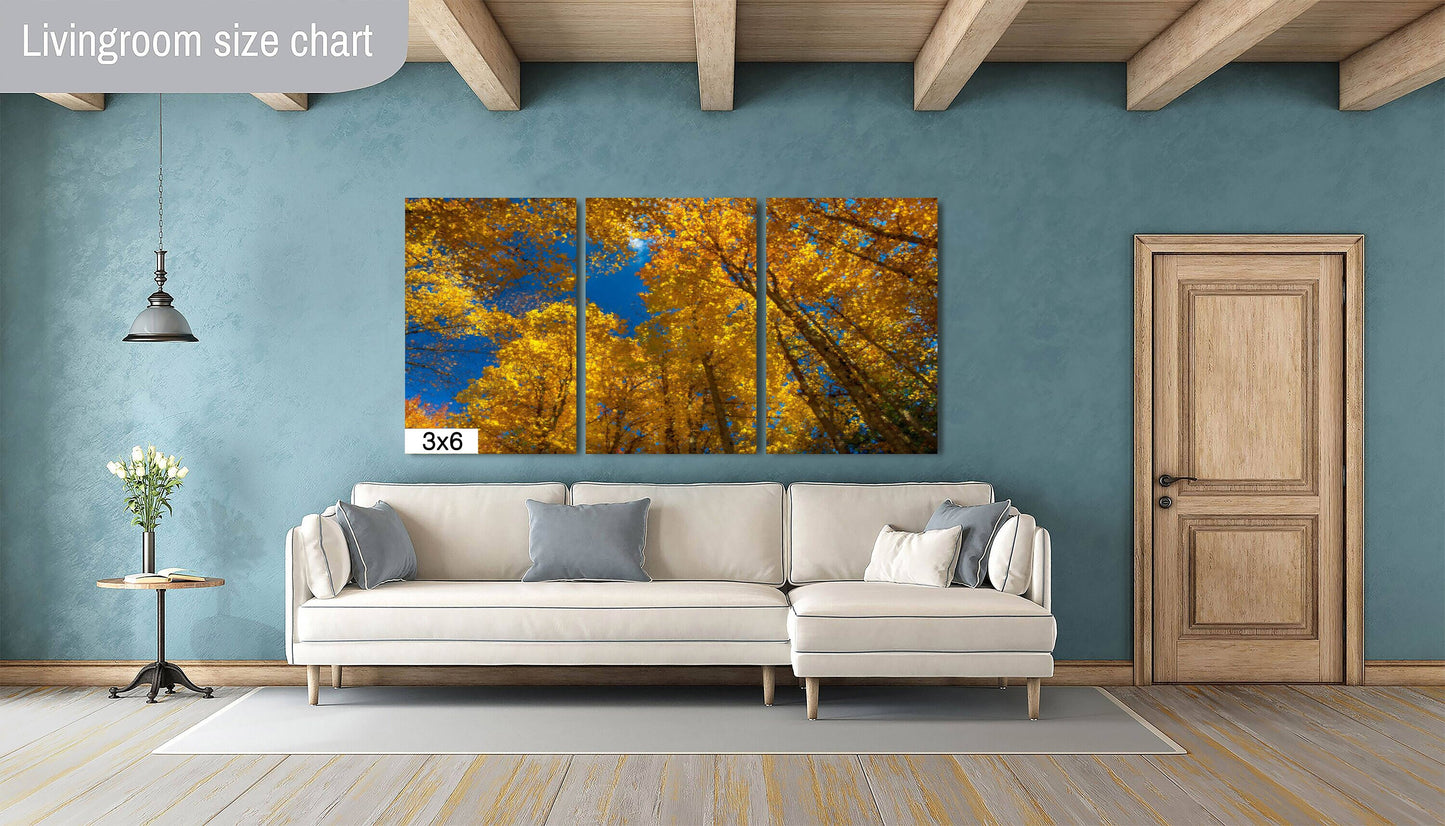 Golden Fall Leaves on Canvas, Painterly Art, Photo Art, Autumn Forest Photography, Canvas Wall Art, Yellow Autumn Leaves