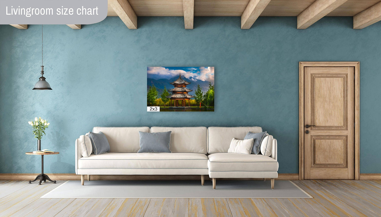 Pagoda Print on Canvas, Painterly Art Print, China Photography, Canvas Wall Art, Home Decor, Photo Art