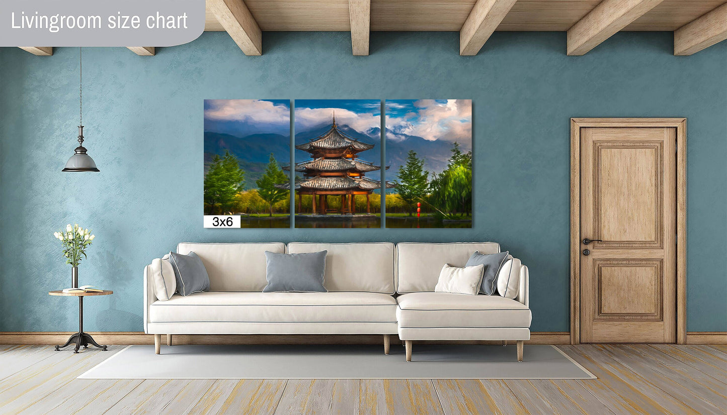 Pagoda Print on Canvas, Painterly Art Print, China Photography, Canvas Wall Art, Home Decor, Photo Art