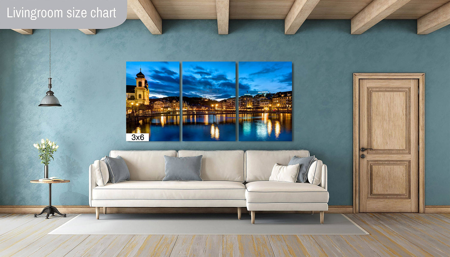 Lucerne Nightscape Print, Lucerne Blue Hour, Photo Art, Canvas Print, Canvas Wall Art, Fine Art Print