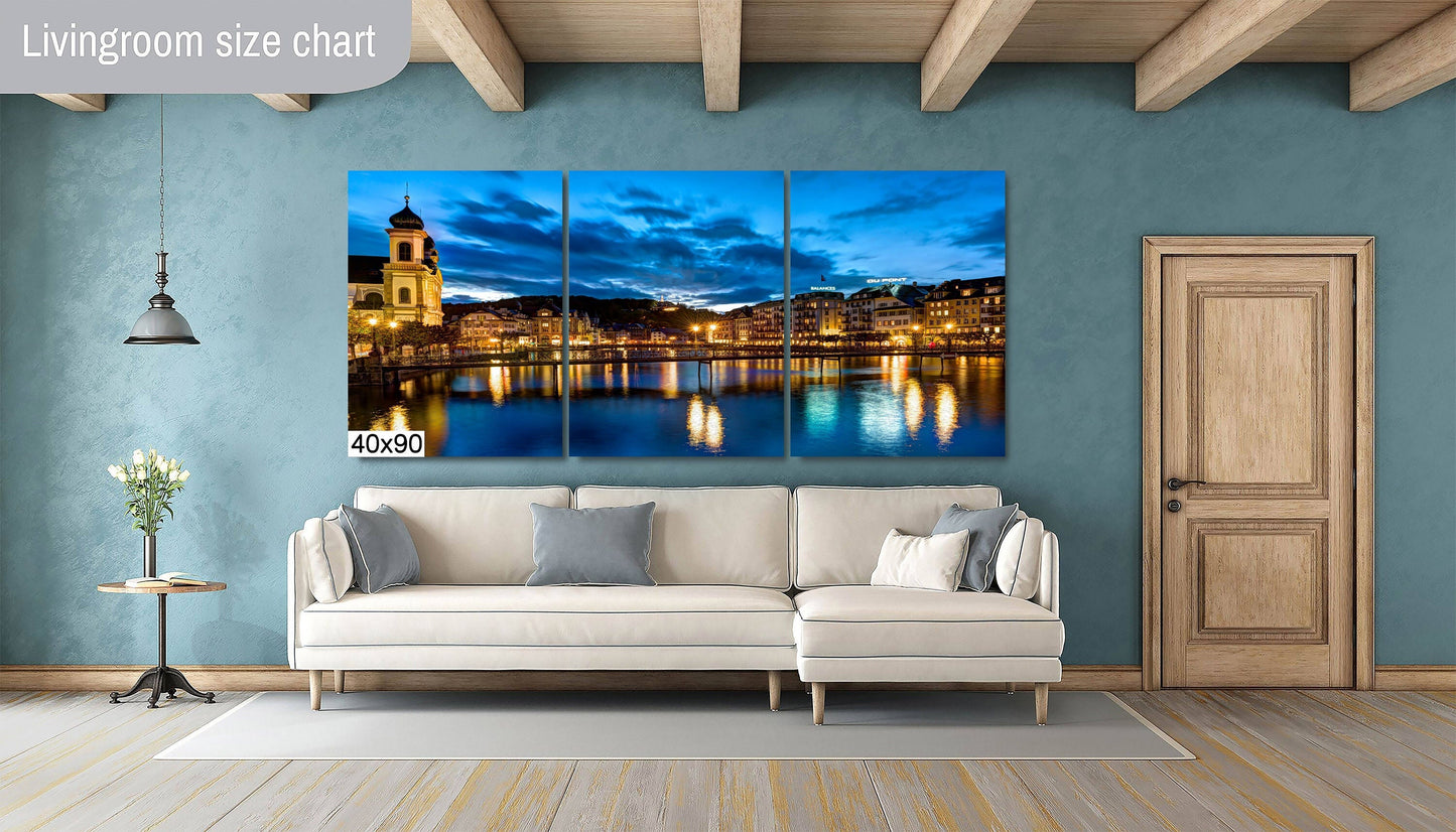 Lucerne Nightscape Print, Lucerne Blue Hour, Photo Art, Canvas Print, Canvas Wall Art, Fine Art Print