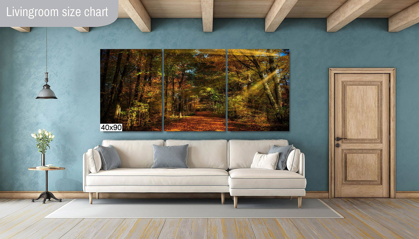 Autumn Colors Canvas Print, Landscape Image, Morning Light, Photo Art, Canvas Wall Art, Sun Beams and Autumn Leaves