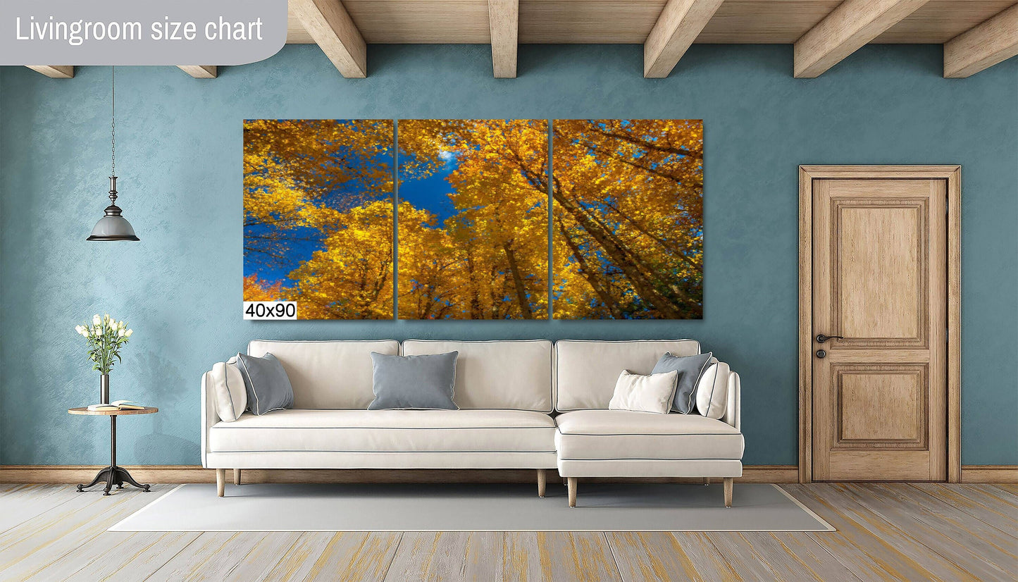 Golden Fall Leaves on Canvas, Painterly Art, Photo Art, Autumn Forest Photography, Canvas Wall Art, Yellow Autumn Leaves