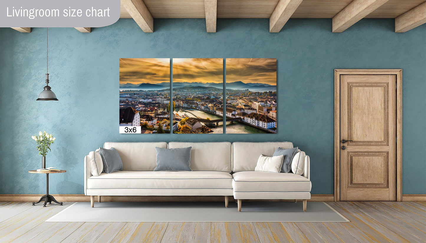 Lucerne Cityscape Print, Lucerne Sunrise Photo Art, Canvas Print, Canvas Wall Art, Fine Art Print