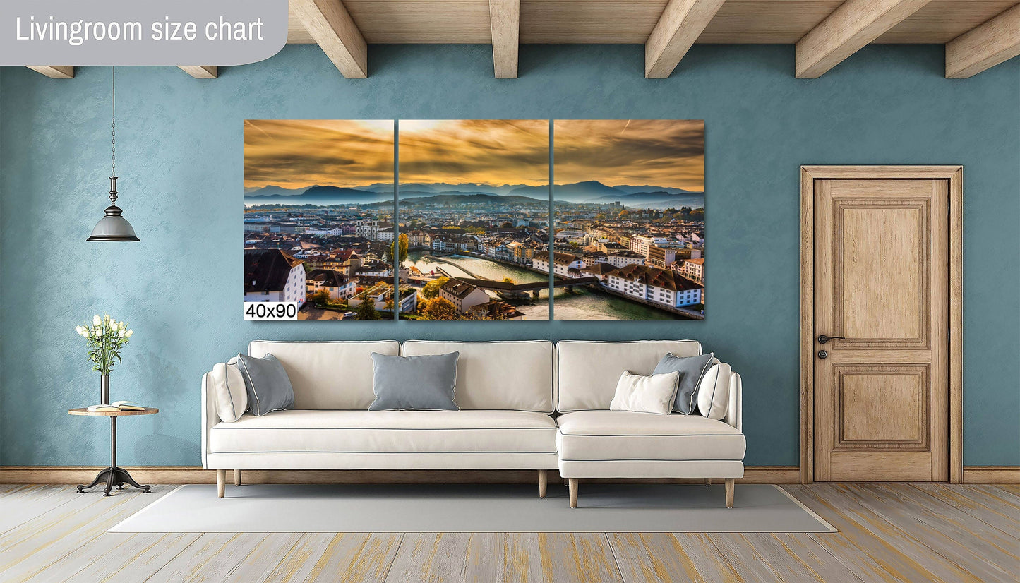 Lucerne Cityscape Print, Lucerne Sunrise Photo Art, Canvas Print, Canvas Wall Art, Fine Art Print