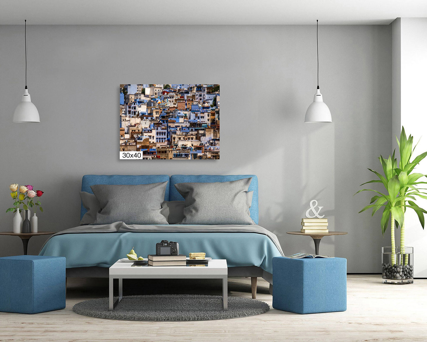 Chefchaouen Canvas Print, Blue City Morocco, Morocco Cityscape, Morocco Travel Print, Morocco Wall Art